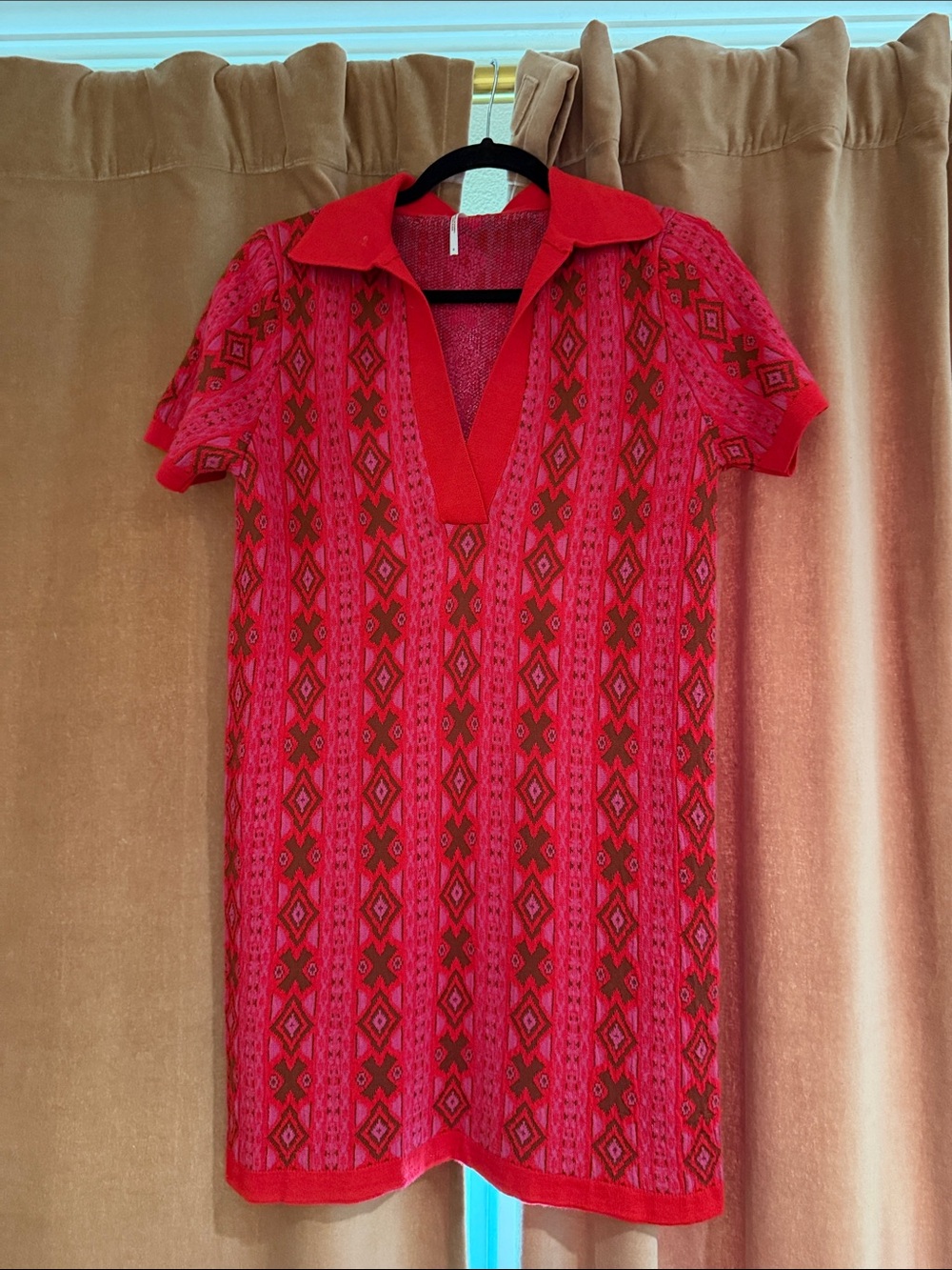 Free People Red and Pink Knit Mini Dress